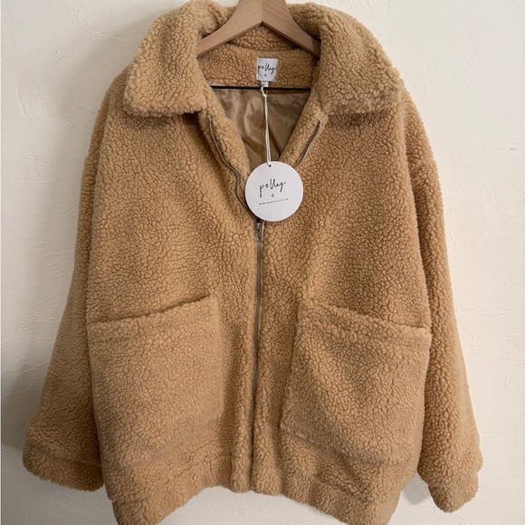 Princess Polly Jackets & Blazers - Princess Polly Oversized Tan Sherpa Teddy Jacket